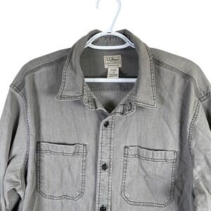 LL Bean Beanflex Denim Shirt Mens L Reg Traditional Fit Gray Stretch L/S read‎